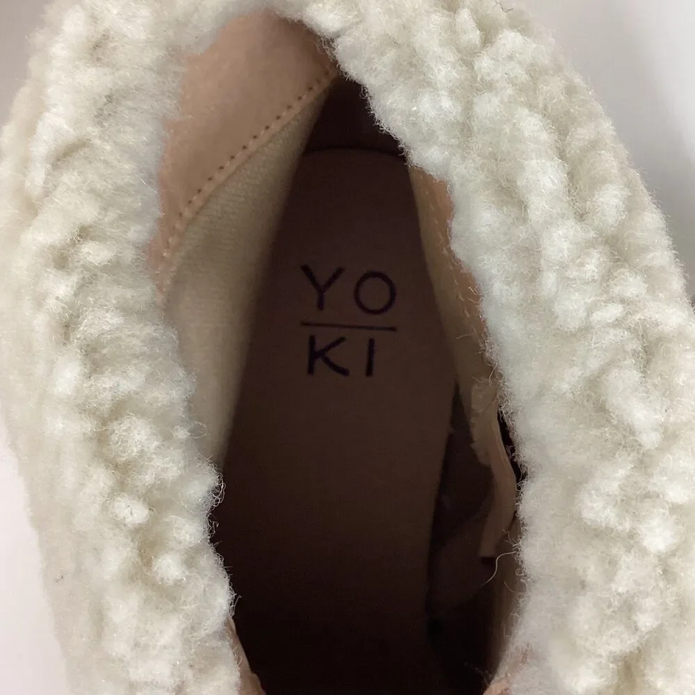 Yoki Shona Womens Brown Faux Suede Sherpa Trim Block Heel Ankle Boots Size 8